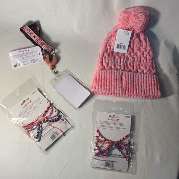 Breast Cancer Hat Lanyard ID Holder 2 PK Bracelets - Picture 2 of 8